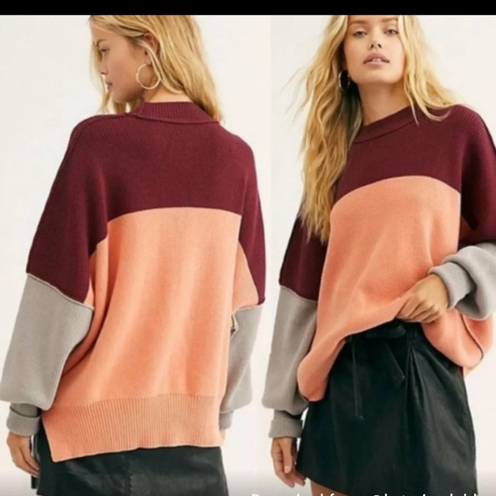 Free People Easy Street Tunic - Peach Combo | NWOT | oversized pullover sweater - Picture 2 of 7